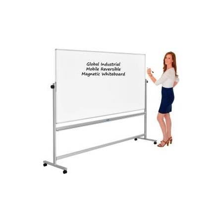 Global Equipment Mobile Reversible Whiteboard - 96 x 48 - Steel - Silver Frame GMB-9640WW